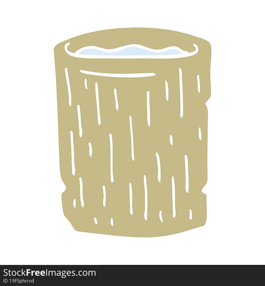 flat color illustration of a cartoon wooden cup with water