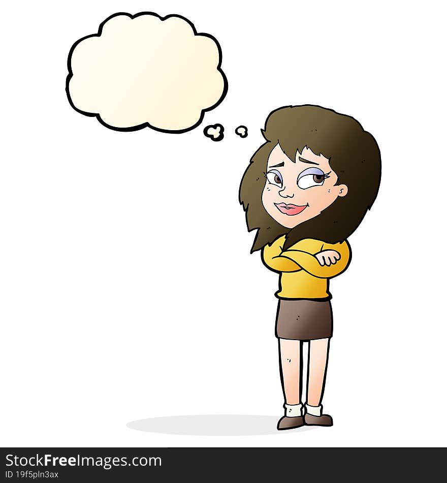 Cartoon Woman With Crossed Arms With Thought Bubble