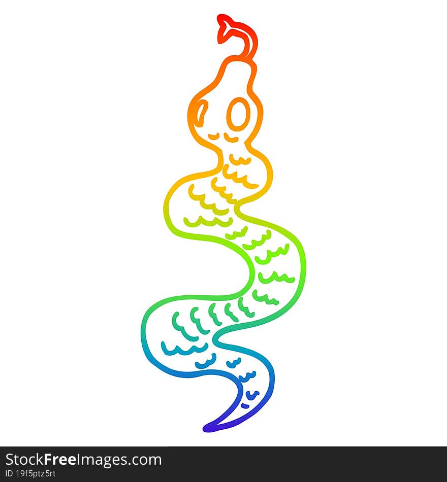 rainbow gradient line drawing of a cartoon green snake