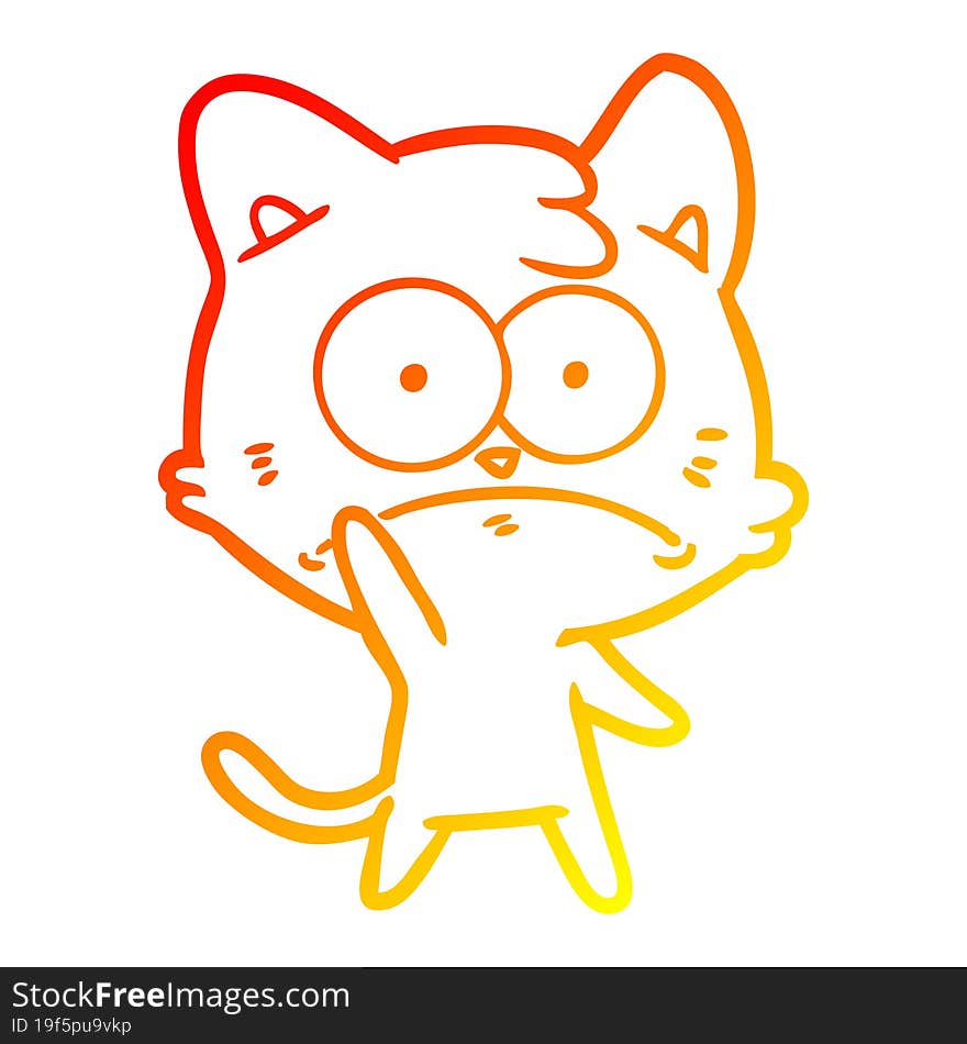 warm gradient line drawing cartoon nervous cat