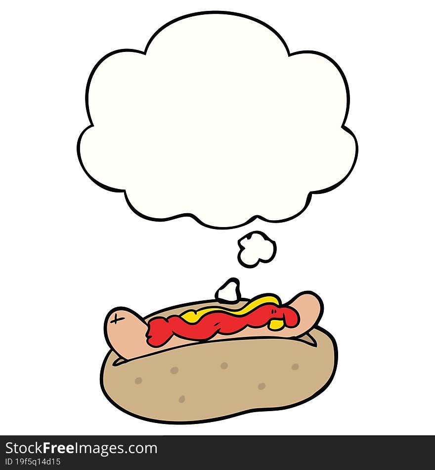 cartoon hotdog and thought bubble