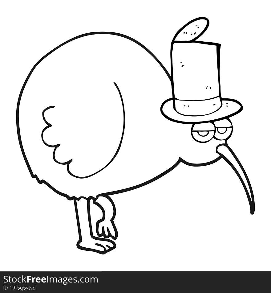 freehand drawn black and white cartoon kiwi bird