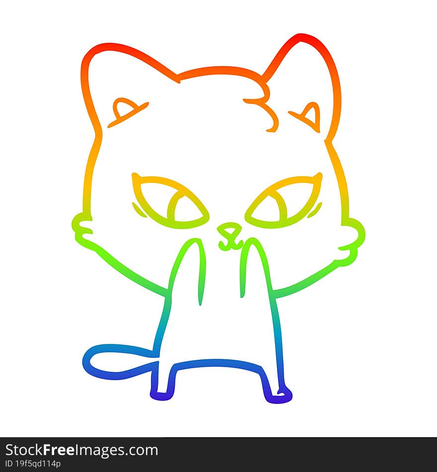 Rainbow Gradient Line Drawing Cute Cartoon Cat