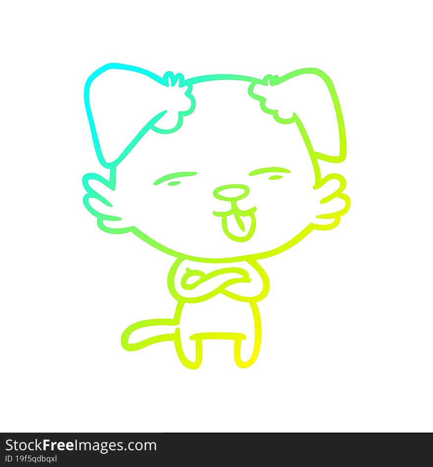 cold gradient line drawing cartoon dog sticking out tongue