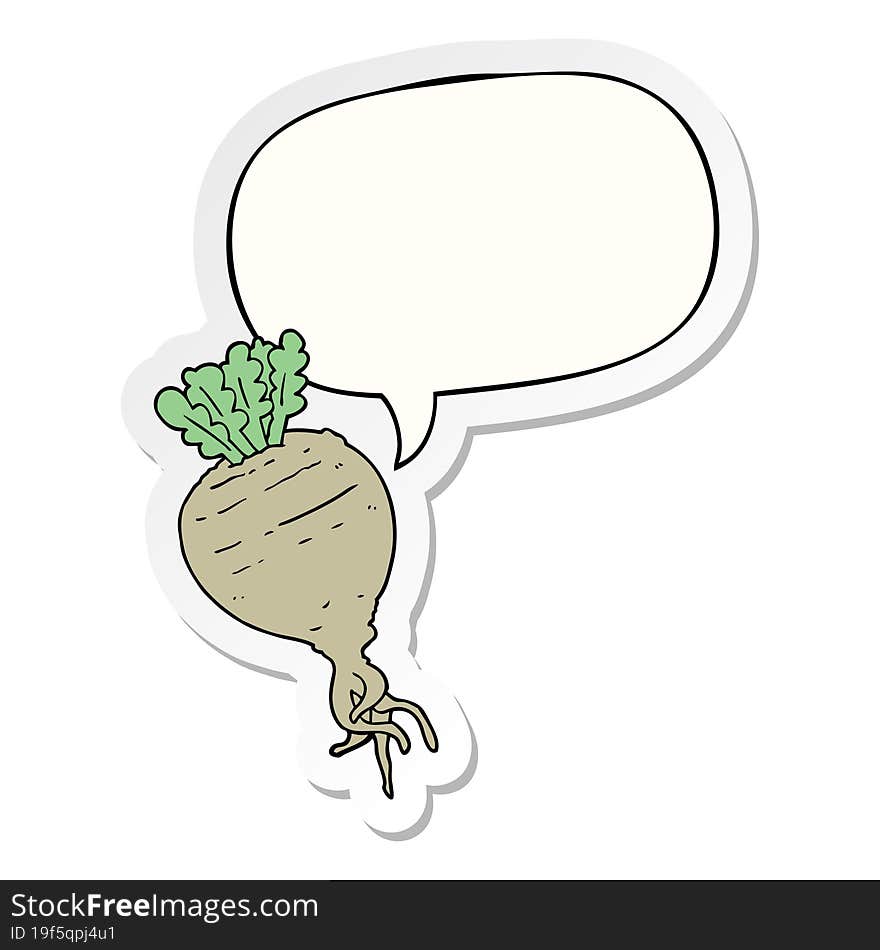 cartoon root vegetable with speech bubble sticker