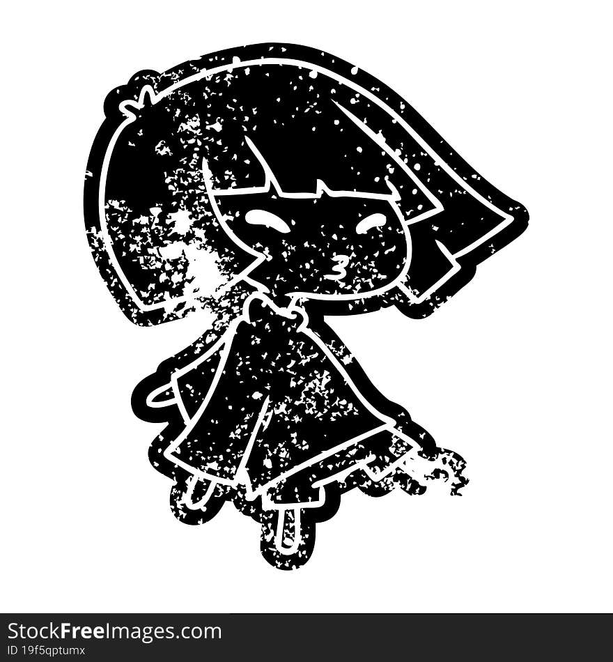 grunge distressed icon of a cute kawaii girl. grunge distressed icon of a cute kawaii girl