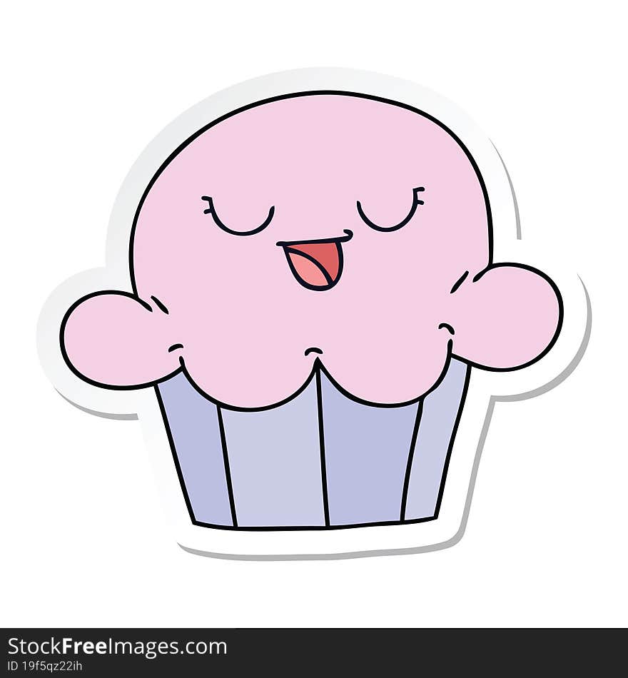 Sticker Of A Quirky Hand Drawn Cartoon Happy Cake