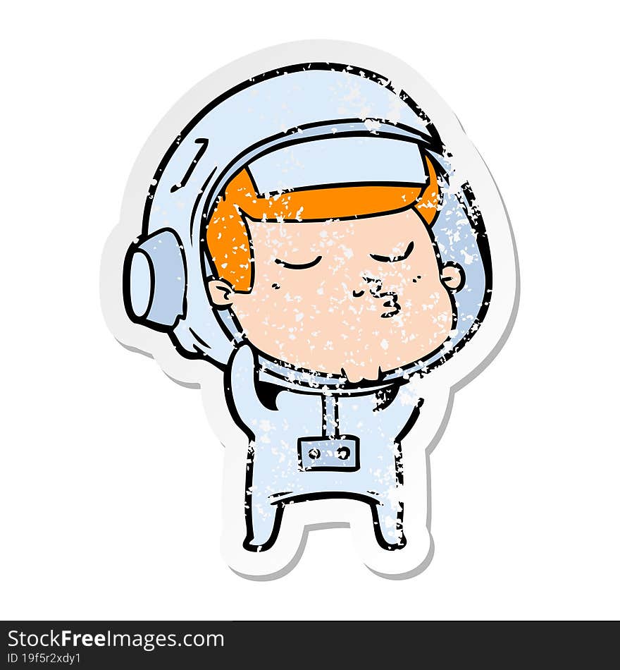 Distressed Sticker Of A Cartoon Confident Astronaut