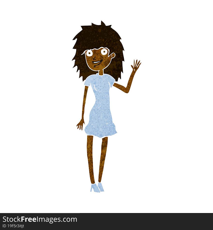 cartoon happy woman waving