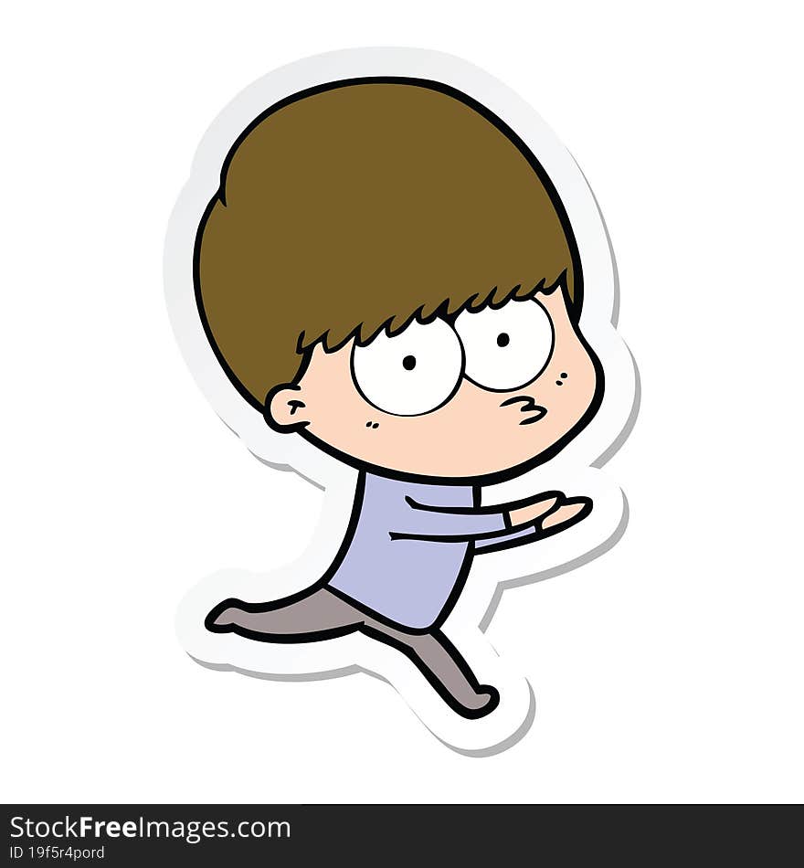 Sticker Of A Nervous Cartoon Boy