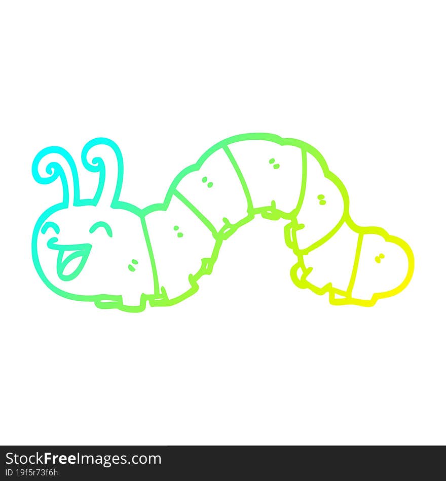 cold gradient line drawing of a cartoon laughing caterpillar