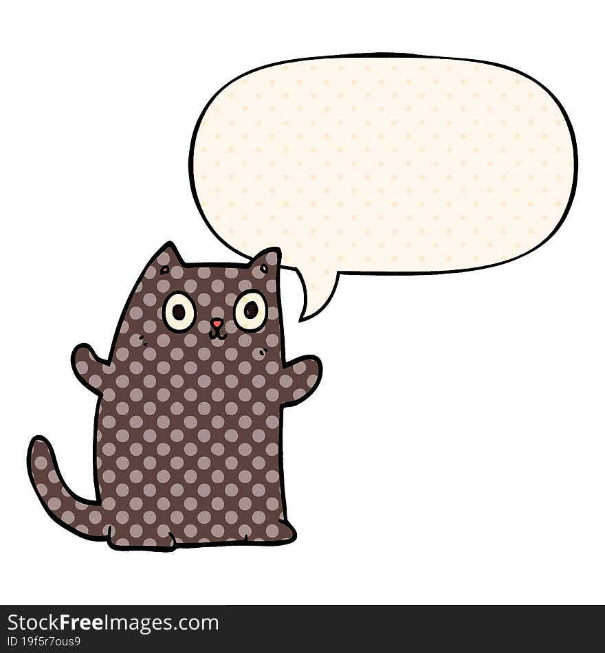 cartoon cat with speech bubble in comic book style