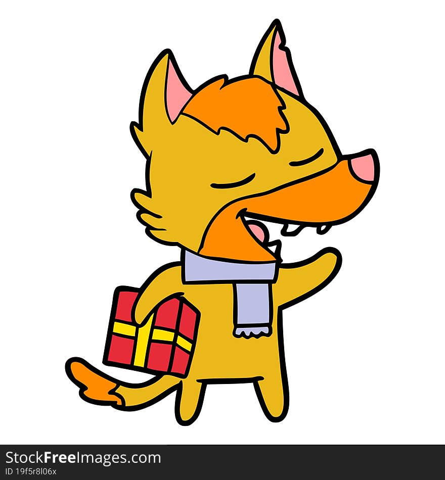 fox cartoon character with present. fox cartoon character with present