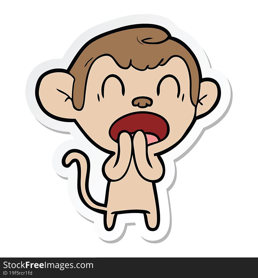 sticker of a yawning cartoon monkey