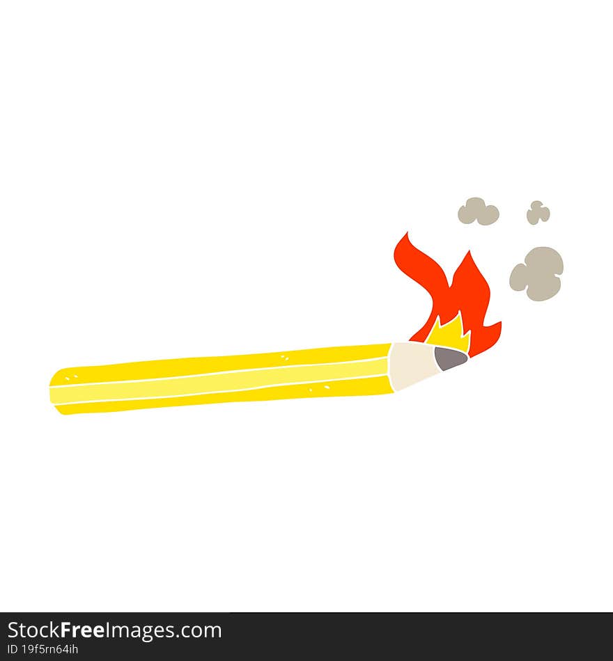 flat color illustration of a cartoon flaming pencil