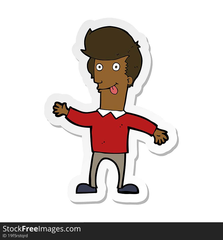 sticker of a cartoon man sticking out tongue