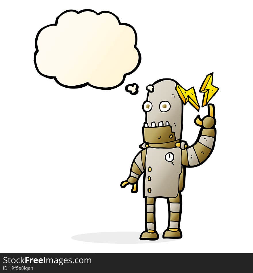 cartoon old robot with thought bubble