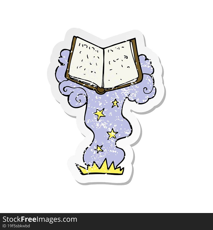 Retro Distressed Sticker Of A Cartoon Magic Spell Book