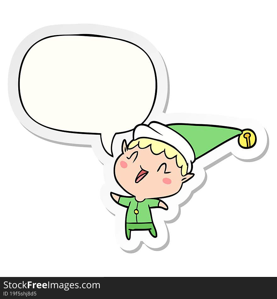 Cartoon Happy Christmas Elf And Speech Bubble Sticker