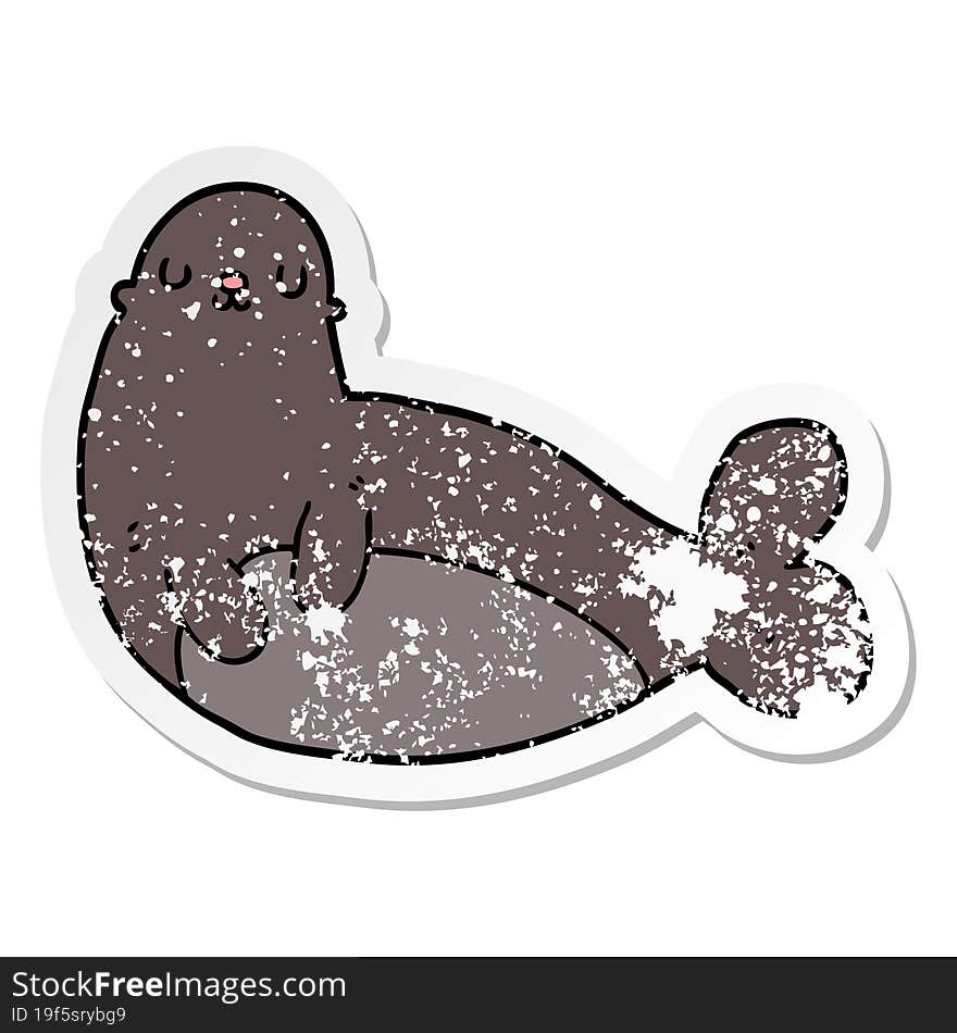 distressed sticker of a cartoon seal