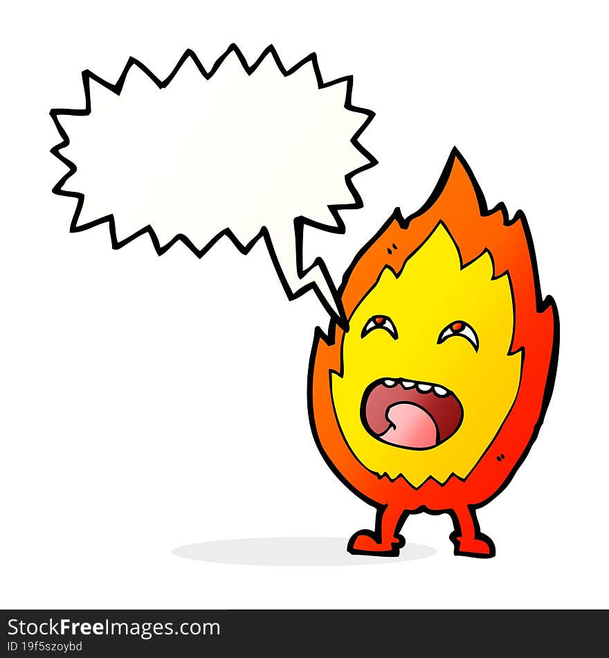 Cartoon Flame Character With Speech Bubble