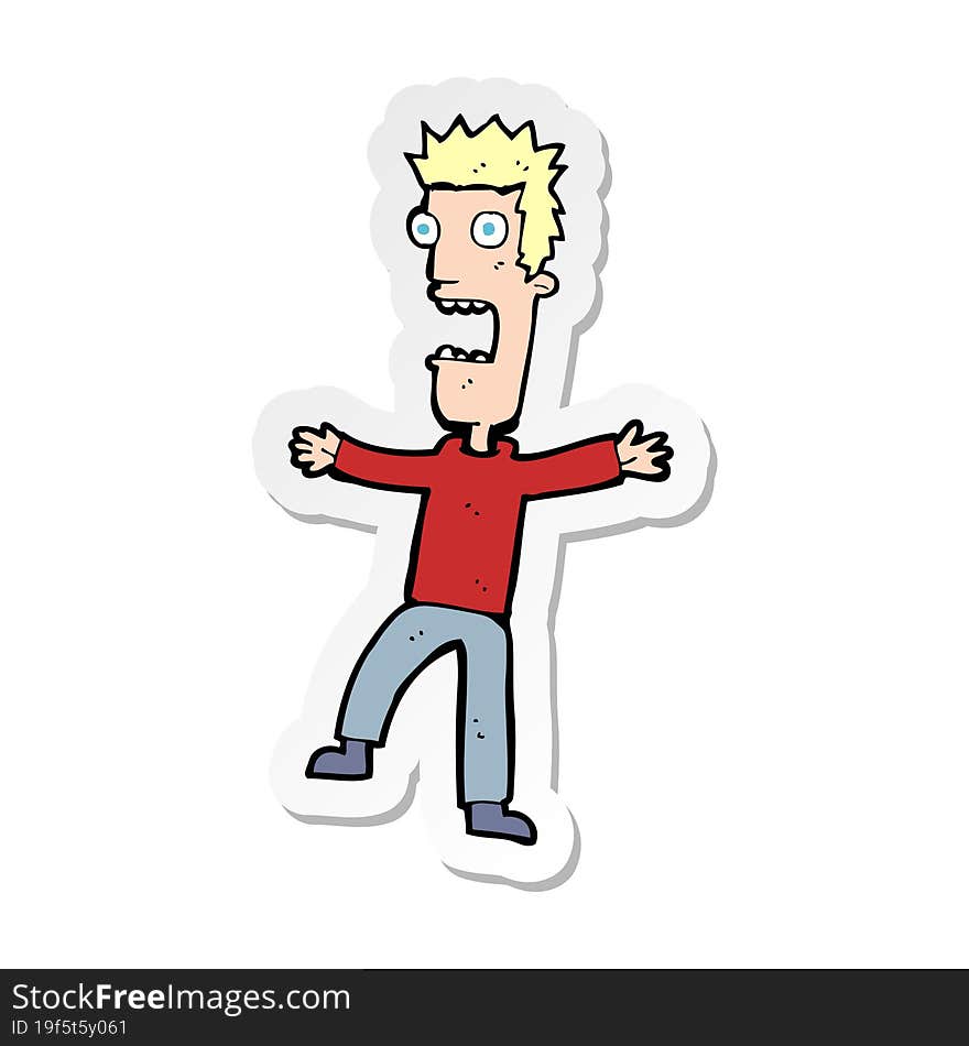 sticker of a cartoon terrified man