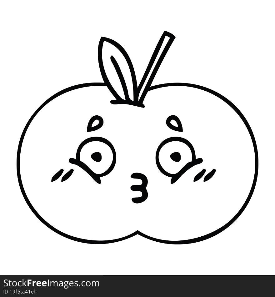 line drawing cartoon red apple