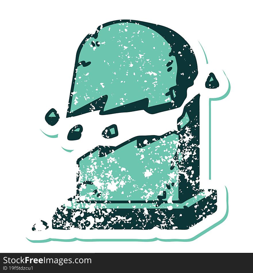 distressed sticker tattoo style icon of a broken grave stone