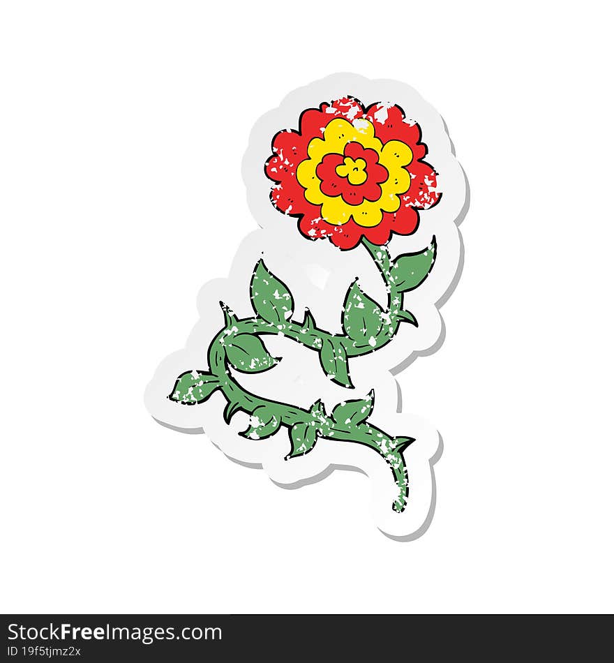 retro distressed sticker of a cartoon flower