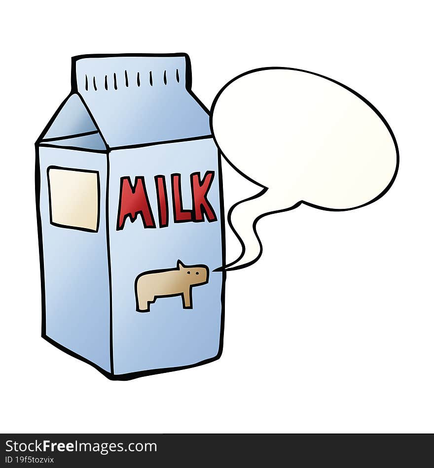 cartoon milk carton and speech bubble in smooth gradient style