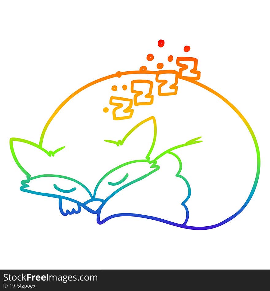 rainbow gradient line drawing cartoon sleeping fox