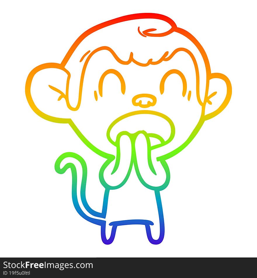 rainbow gradient line drawing yawning cartoon monkey