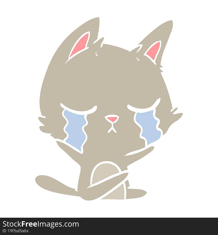 crying flat color style cartoon cat