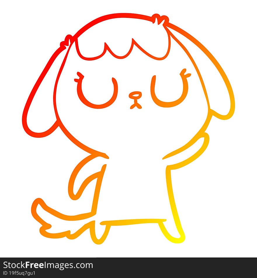 warm gradient line drawing of a cute cartoon dog