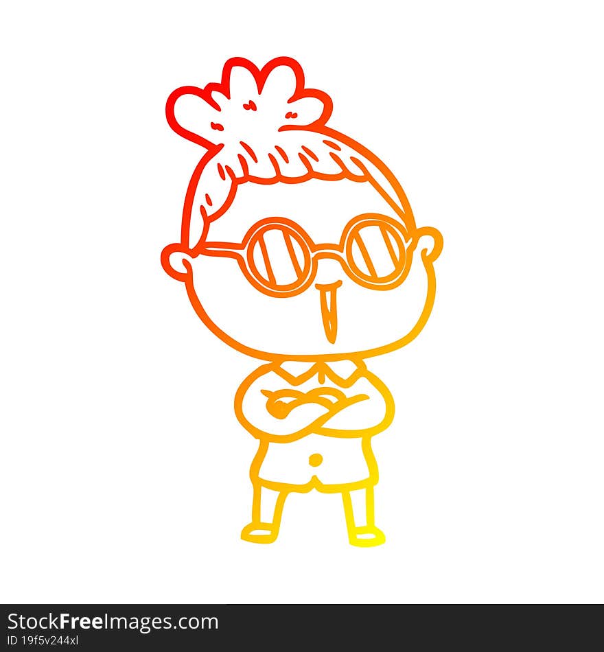 warm gradient line drawing of a cartoon woman wearing spectacles