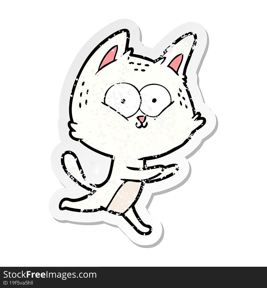 distressed sticker of a cartoon cat running