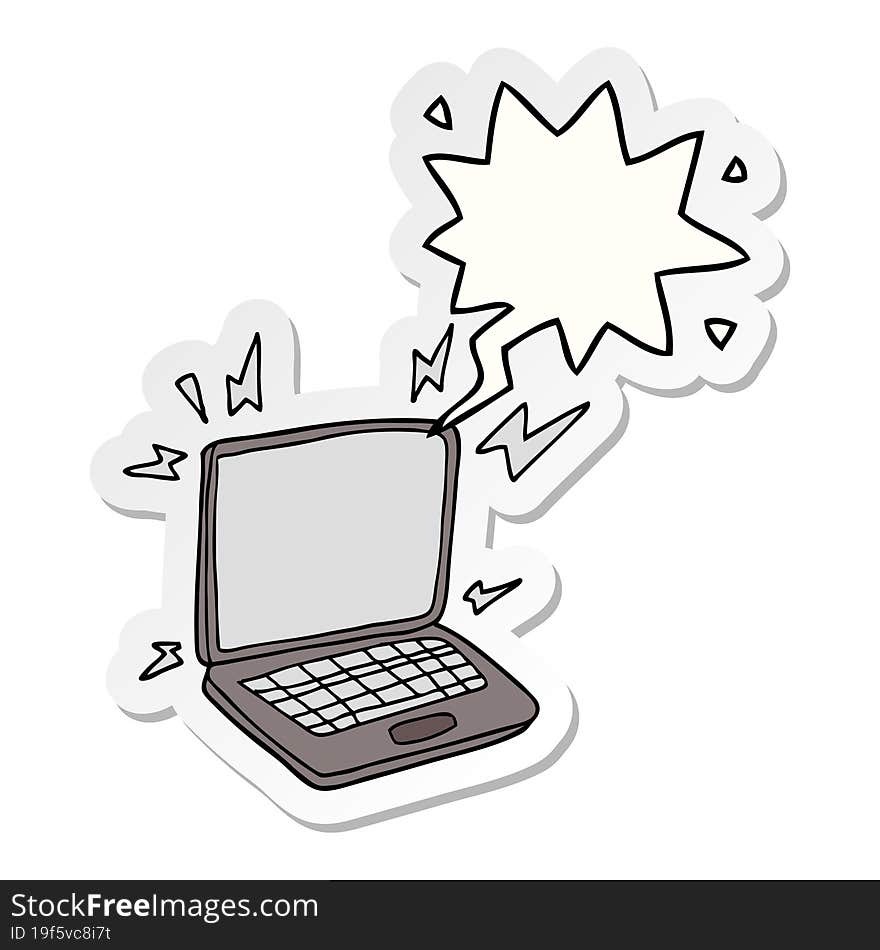 cartoon laptop computer with speech bubble sticker