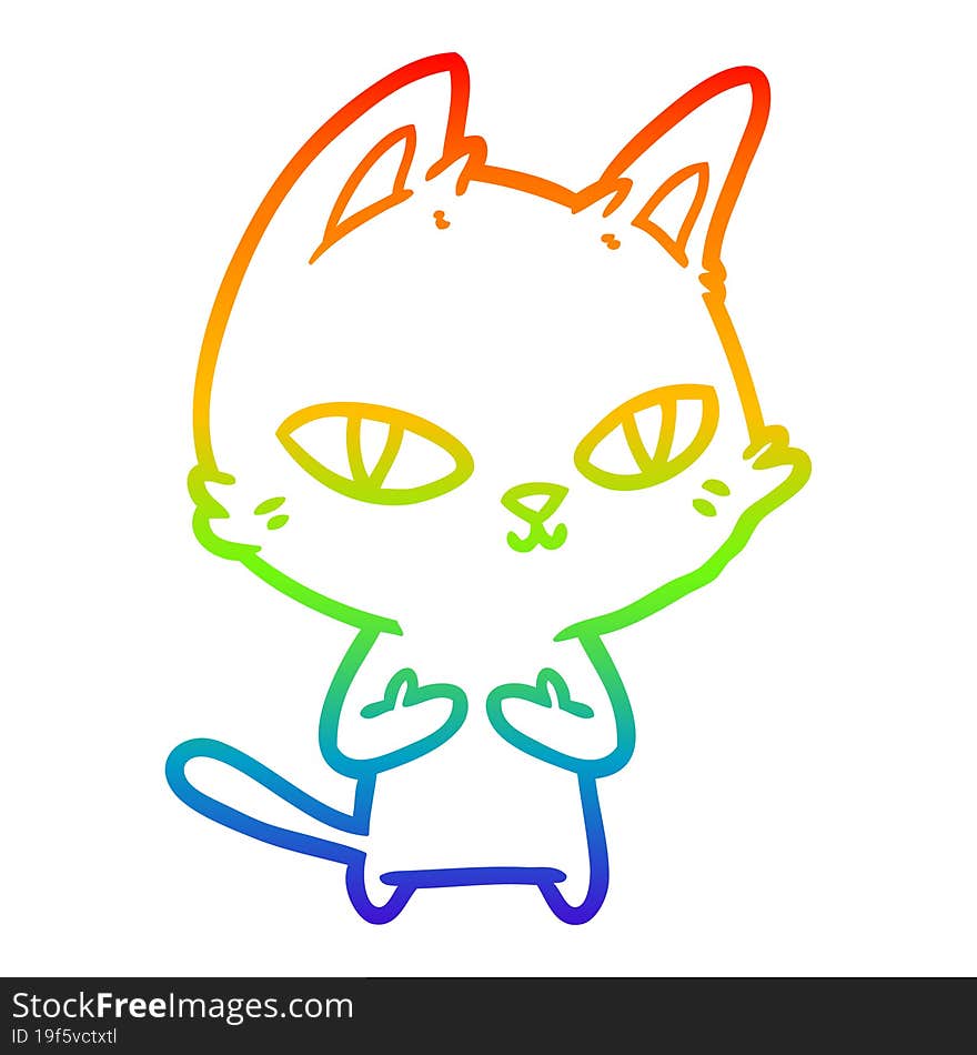 rainbow gradient line drawing cartoon cat staring