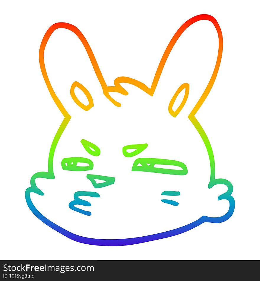 rainbow gradient line drawing of a cartoon moody rabbit