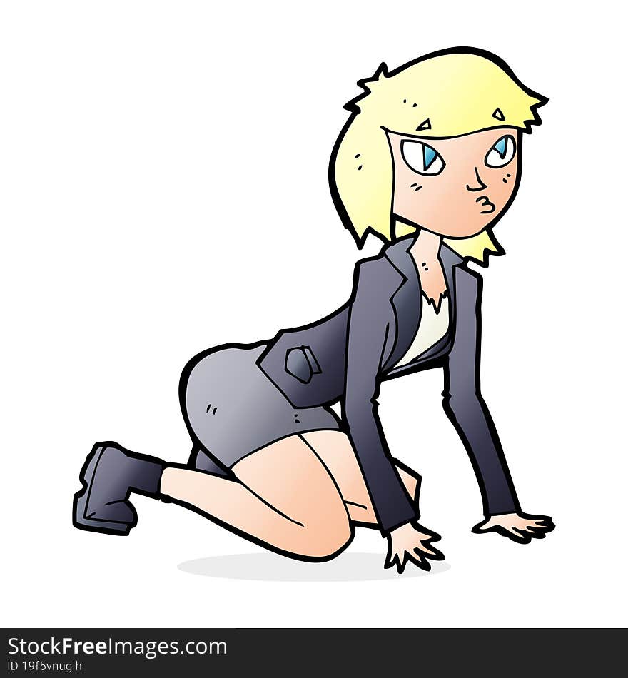 cartoon woman on hands and knees