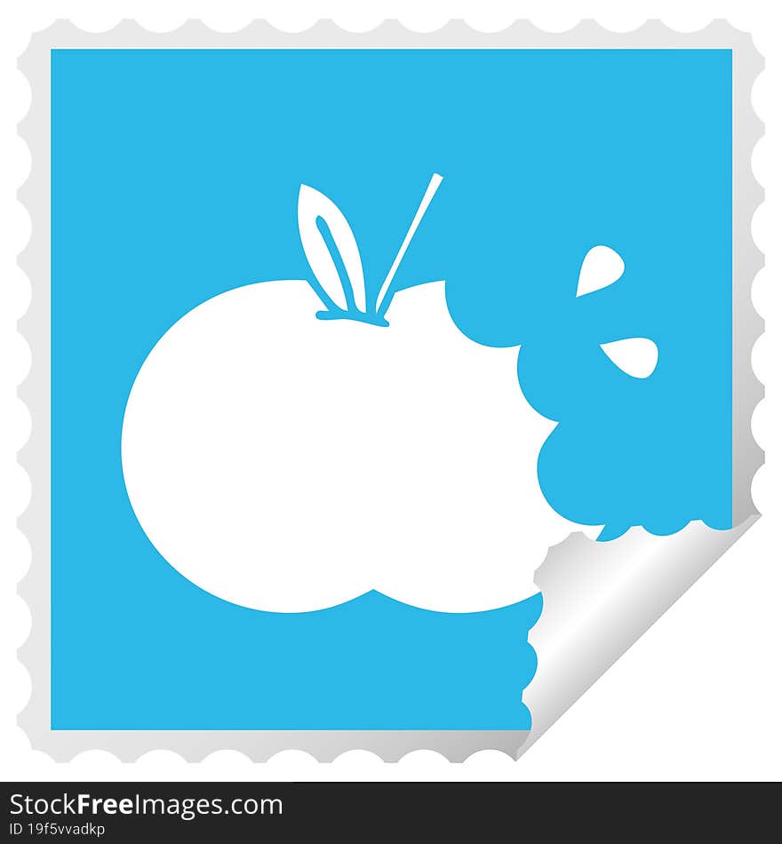 square peeling sticker cartoon of a juicy apple