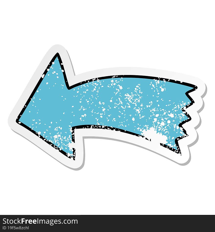 distressed sticker of a quirky hand drawn cartoon arrow