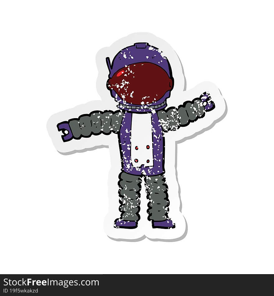 retro distressed sticker of a cartoon astronaut