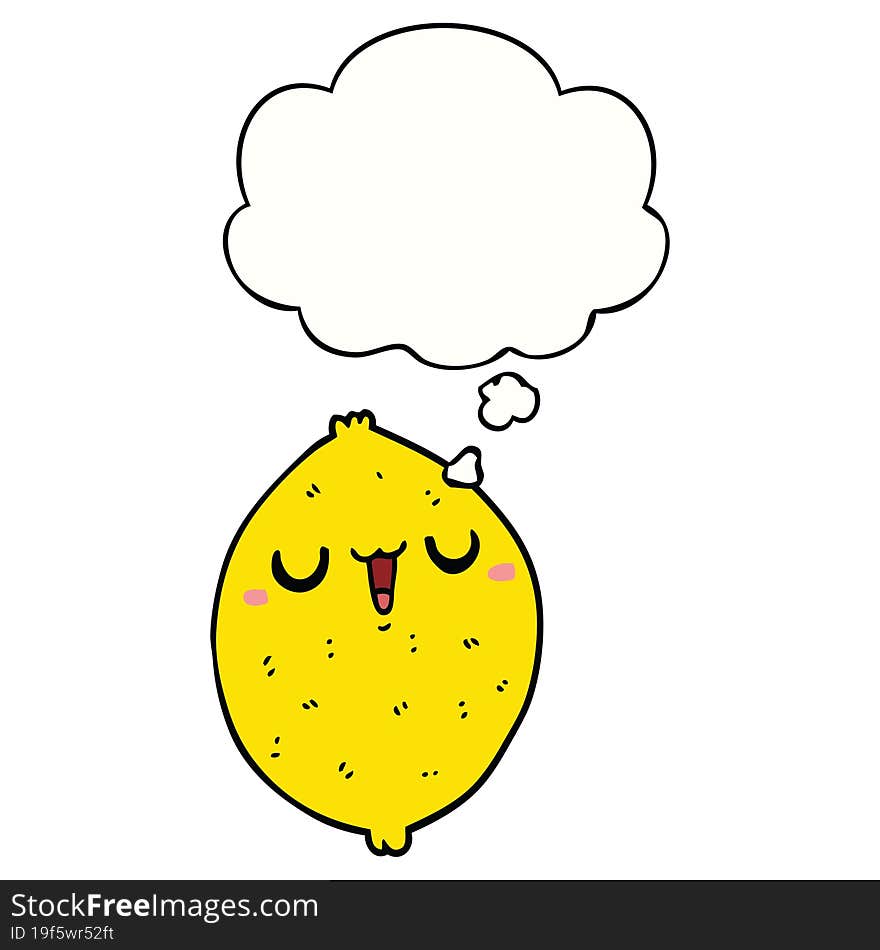 Cartoon Happy Lemon And Thought Bubble