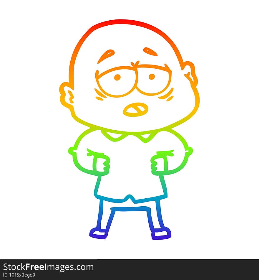 rainbow gradient line drawing cartoon tired bald man