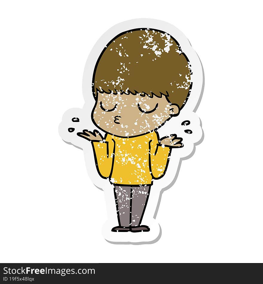 distressed sticker of a cartoon calm boy