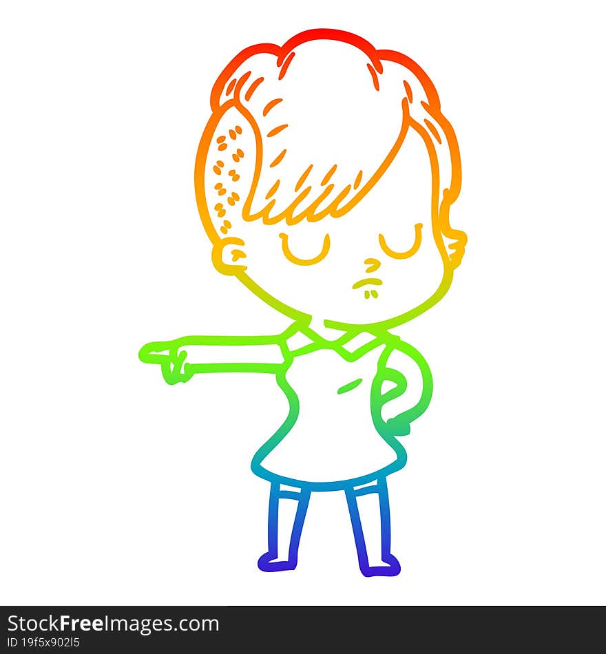 rainbow gradient line drawing of a cartoon woman