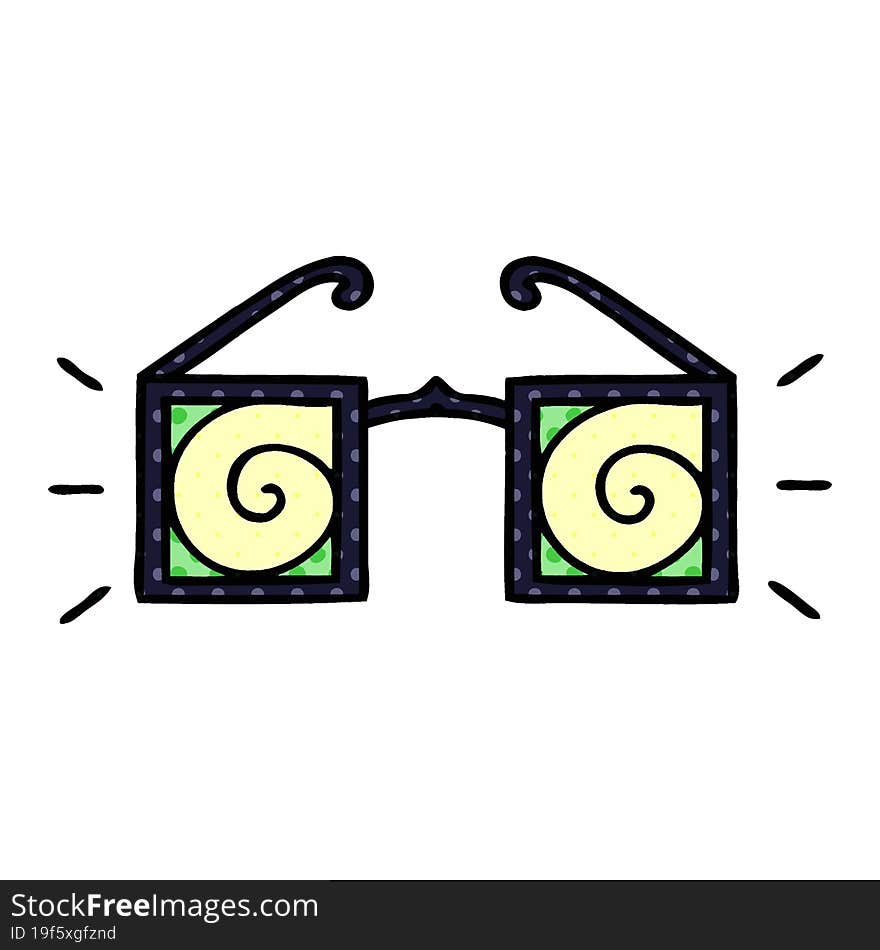 comic book style cartoon hypno glasses