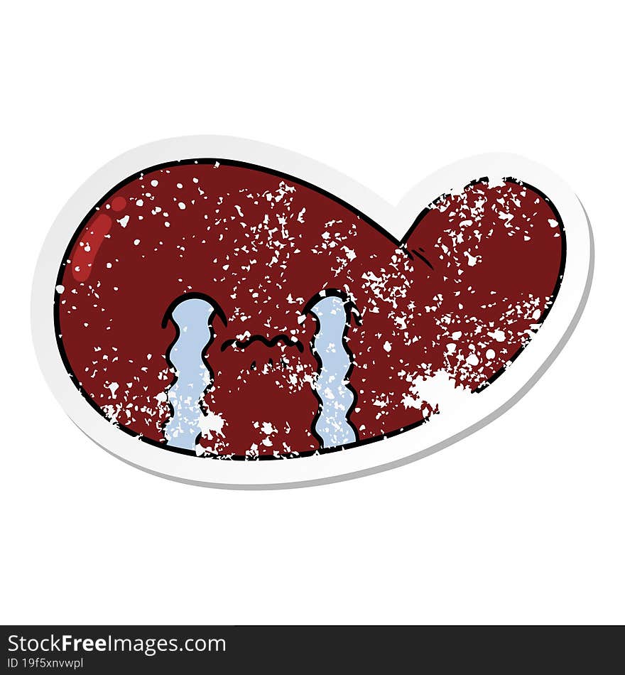 distressed sticker of a cartoon gall bladder crying