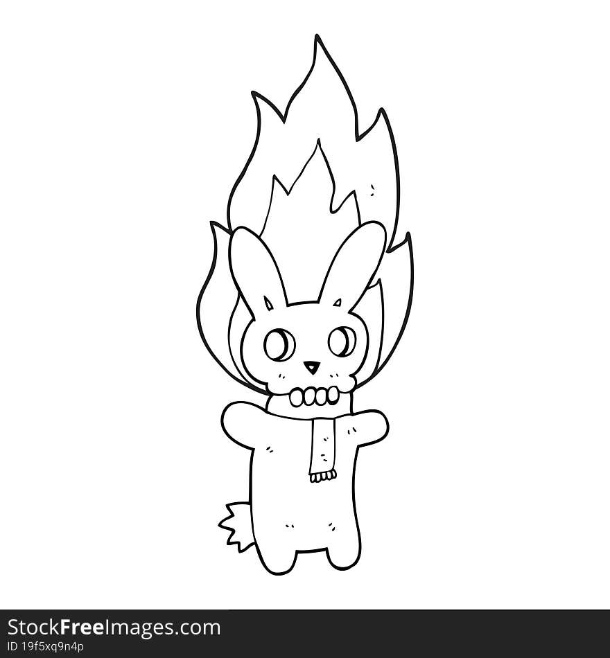 black and white cartoon flaming skull rabbit